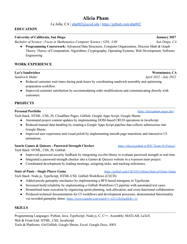 Alicia Pham's Resume